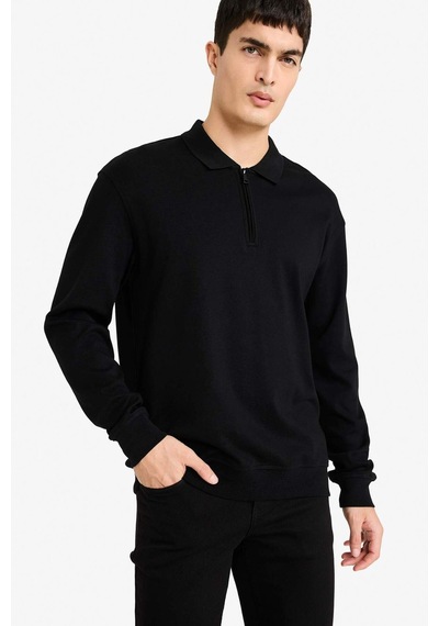 Defacto Regular Fit Polo Yaka Yarım Fermuarlı Sweatshirt F2254ax25wnbk81 Siyah-bk81