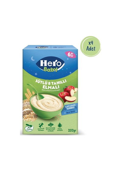 Hero Baby Sütlü 8 Tahıllı Elmalı 200g X4