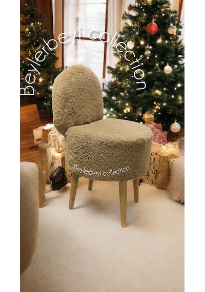 Berjer,makyaj Pufu, Sırtlı Puf, Kahverengi Peluş. Bench,puf, Yüksek Ayaklı Puf Kahverengi