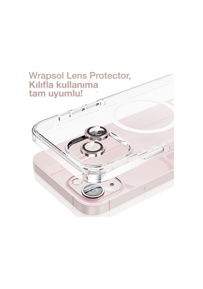 Wrapsol Apple Uyumlu iPhone 15 Plus Kolay Uygulama Aparatlı Kamera Lens Koruyucu Pembe