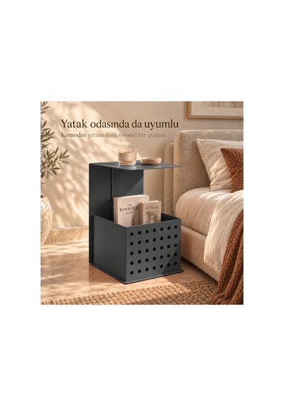 Frame Metal Yan Sehpa Modern Tasarım Depolama Hazneli Yan Sehpa Gri - 935176377 Gri