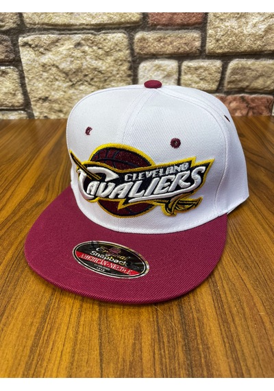 Hamze Cleveland Cavaliers Nba Hiphop Snapback Rapper Basketbol Unisex Şapka Cap Beyaz - Bordo