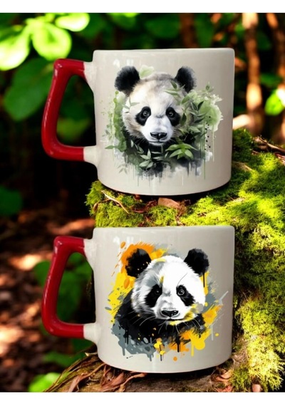 Lili Hediyelik Boyalı Panda Baskılı 2'li Bardak - Hediyelik Eşya Seramik Bardak Bej, Lh892740123123123 Diğer