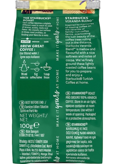 Starbucks Veranda Blend Türk Kahvesi 100 G