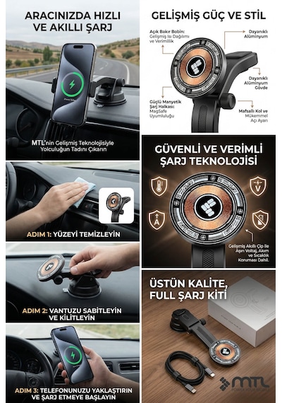 Araç Telefon Tutucu Magsafe İle Uyumlu 15 W Kablosuz Şarjlı - Mt6075