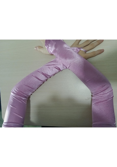 Saten Likralı Dans & Opera Eldiveni - 58 Cm Gül Kurusu Gülkurusu