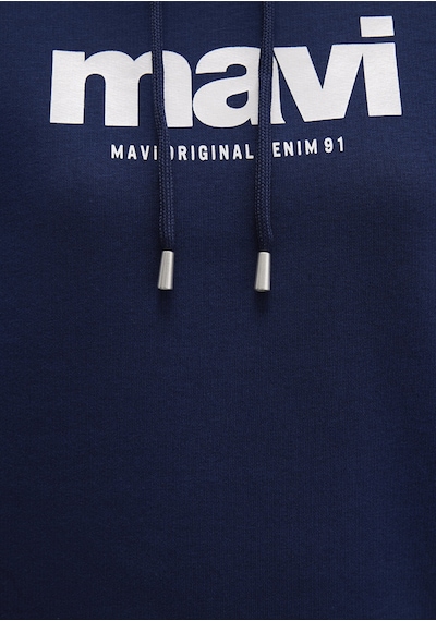 Mavi - Mavi Logo Baskılı Kapüşonlu Lacivert Sweatshirt 168334-70488 Lacivert