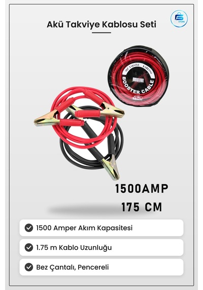 Oto Kamyon Otobüs Akü Takviye Kablosu Seti 1500 Amper 1.75 M Bez