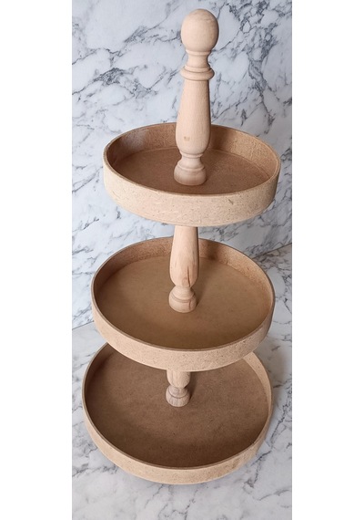 Hobi Adn 3 Kat Sunumluk Set Çerez Meyve Pasta Ahşap Mdf Kayın Ham El Yapım