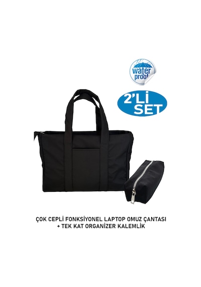 Tuttobene 2li Set Çok Gözlü Laptop Omuz Çantası Ve Kalemlik Organizatör Tek Gözlü Siyah