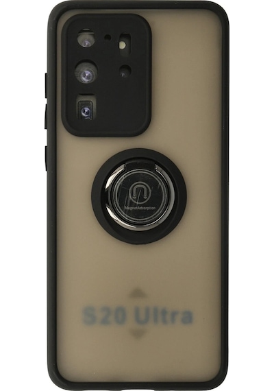 Newface Samsung Galaxy Uyumlu S20 Ultra Kılıf Montreal Yüzüklü Silikon Kapak Semeglbl - 69 - Siyah Sıyah