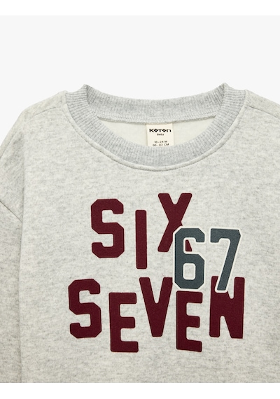 Koton Baskılı Uzun Kollu Bisiklet Yaka Oversize Sweatshirt Gri Melanj 7wmb10120tk