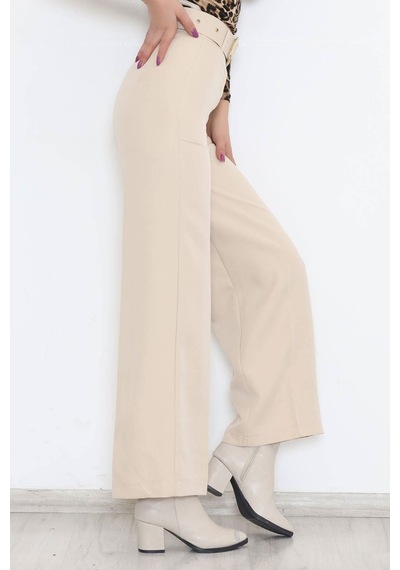 Bensu Store - Kemerli Palazzo Pantolon Bej - 24194.683. 001