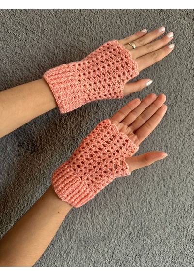 Gönülden Tasarım El Örgüsü Pembe Kadın Parmaksız Eldiven Renkli