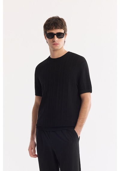 Avva Erkek Siyah Bisiklet Yaka Kolay Ütülenen Kırışmaz Regular Fit Triko T-shirt A61y5032