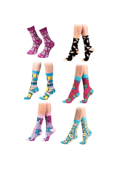 Ozzy Socks Kadın Çok Renkli Desenli 6' Lı Organik Pamuklu Dikişsiz Çorap Beyaz