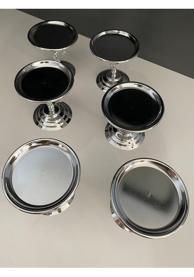 6'lı Gümüş Atlı Lokumluk, Çay Ve Kahve Yanı Sunumluk, Metal Şekerlik, Makaronluk Gümüş