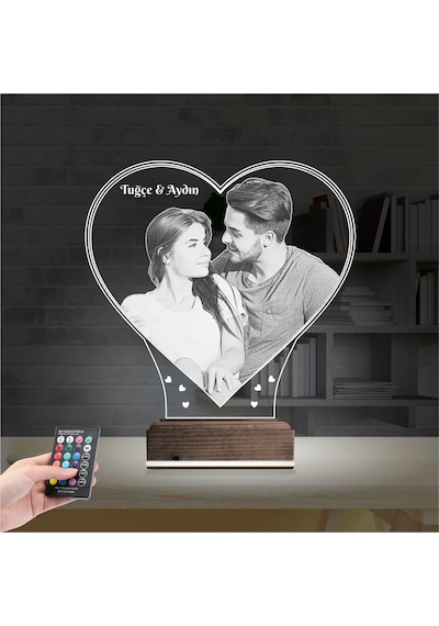 Luvivia Kalp Sevgiliye Hediye Fotoğraflı 3d Lamba - Masa Gece Lambası V18