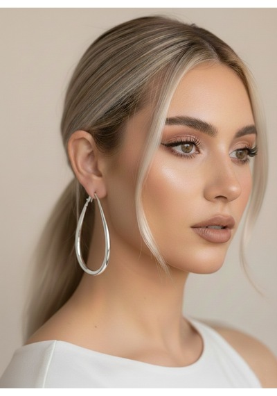 Damla Model Halka Silver Renk Çelik Küpe 6cm Gümüş