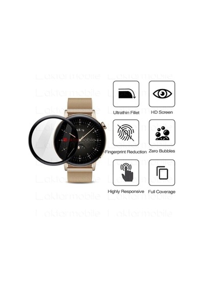 Watch Gt 3 42 Mm Ekran Koruyucu 3d Tam Kapatan Kavisli Ppma Nano Cam Tam Beyaz