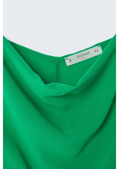 Sateen Askılı Degaje Yaka Bluz - Yeşil-137671