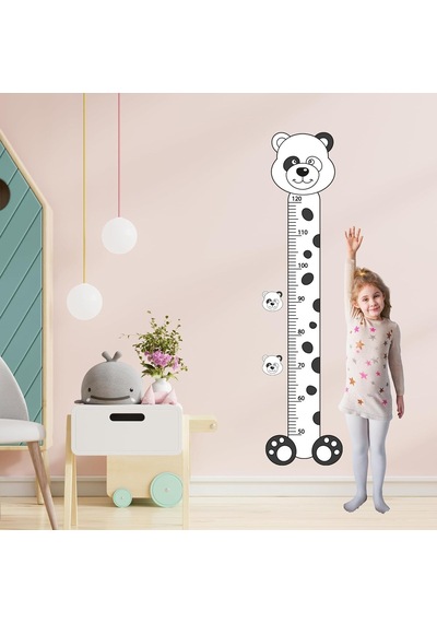 Panda Temalı Çocuk Boy Ölçer Sticker Siyah Beyaz Minimal Duvar Dekoru