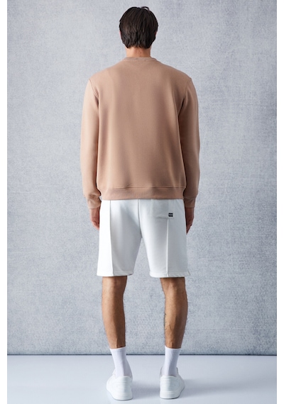 Grimelange Travıs Erkek Organik Kumaşlı Yumuşacık Regular Fit Yuvarlak Yakalı Bej Sweatshirt Bej