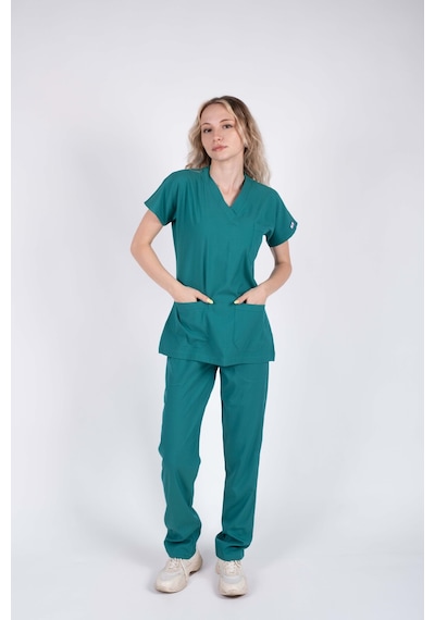 Ameliyathane Yeşili Likralı Kadın Hemşire Ve Doktor Forması Takımı Scrubs Hastane Üniforması Yeşil