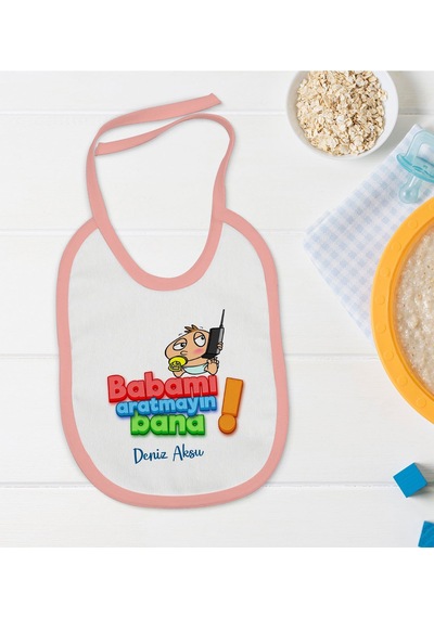 BK Kids Kişiye Özel Pembe Bebek Mama Önlüğü - Model 14 Pembe