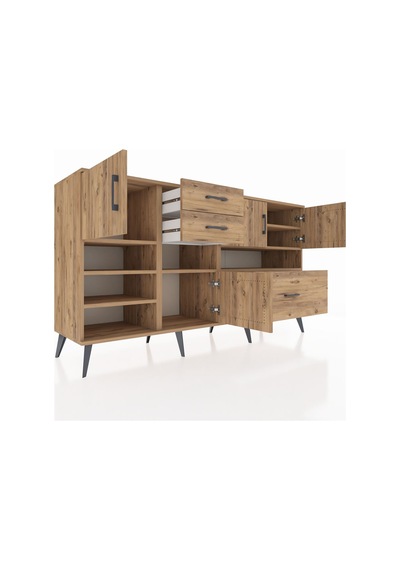 Kronos Konsol 7 Raflı 3 Çekmeceli 4 Kapaklı 176x59x99 Çam-çam Çam-çam