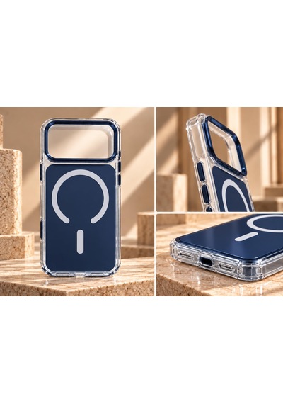 İphone 17/18 Pro Max Şeffaf Magsafe İle Uyumlu Kılıf,lacivert Tasarım