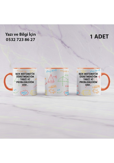 Matematik Öğretmeni Öğretmenler Günü İçin Kişiye Özel İsim Baskılı Kupa Bardak Öğretmene Hediyelik Turuncu