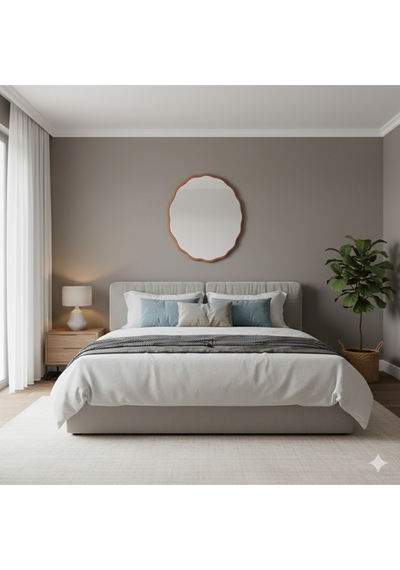 Modern Tasarım 60 Cm Yuvarlak Dalgalı Dekoratif Ayna Lake Boyalı Mdf Çerçeve Turuncu