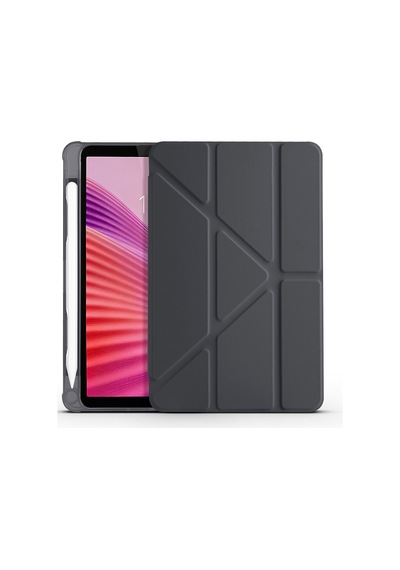 Lenovo Tab One 8.7 2025 Tb-305fu Uyumlu Kalem Bölmeli Dönebilen Üçgen Standlı Tri Folding Tablet Kılıfı - Siyah - T41659