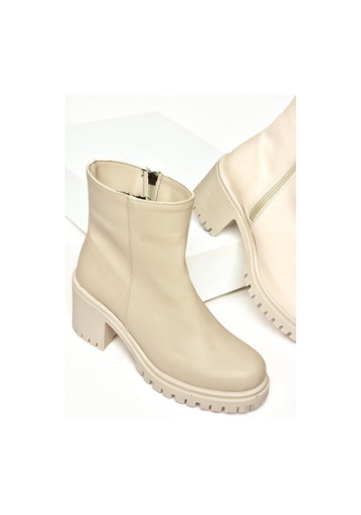 Fox Shoes T726911109 Bej Kalın Topuklu Kadın Bot Bej-suni Deri Bej