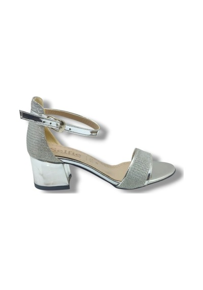 Selfie 4270-26 Simli Rugan Tek Bant Orta Topuk Fashion Kadın Sandalet 5,5cm Gümüş
