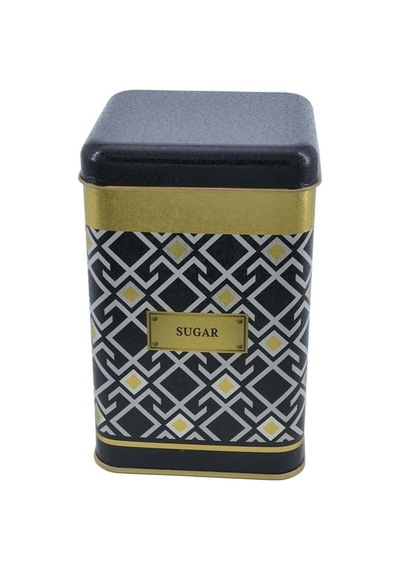 Turkish Black Sugar Desenli Kare Metal Saklama Kabı 10.5 x 10.5 x 16 CM 1.7 L
