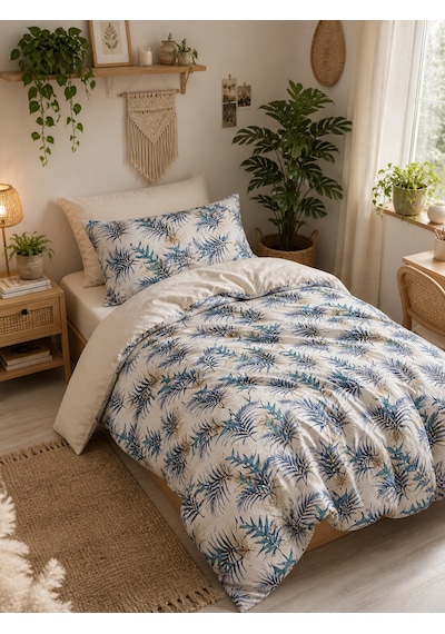 Mystory Home Lastikli Çarşaflı Tek Kişilik Nevresim Takımı Monblue Mavi