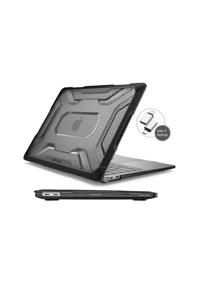 Apple Uyumlu MacBook Air Kılıf Hardcase Touch Id A1932 2018/2019 Outdoor Sc Siyah