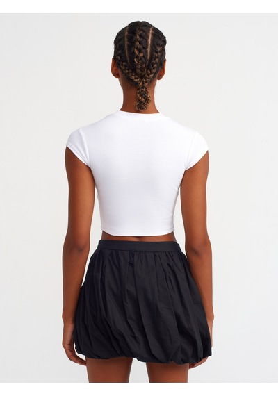 Dilvin Parlak Taşlı Crop Top Beyaz