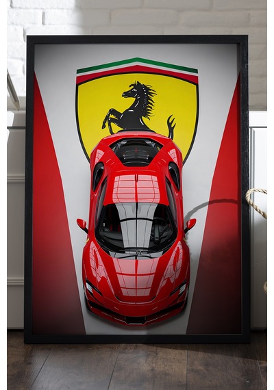 Ferrari Sp48 Siyah Ahşap Çerçeveli Poster, Dekoratif Araba Duvar Tablosu