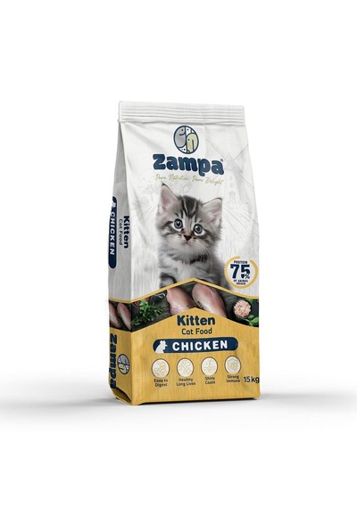 Zampa Tam ve Dengeli Tavuk Etli Yavru Kediler İçin Kuru Mama 15 KG