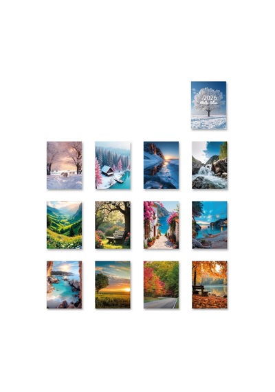 2026 Mevsimler Piramit Masa Takvimi Dikey Masaüstü Takvim 12x19,5 Cm Tek Renk