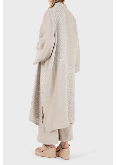 Via Dante % 100 Keten Brode İşlemeli Kimono Bayan Kimono 69912196 Vizon VİZON