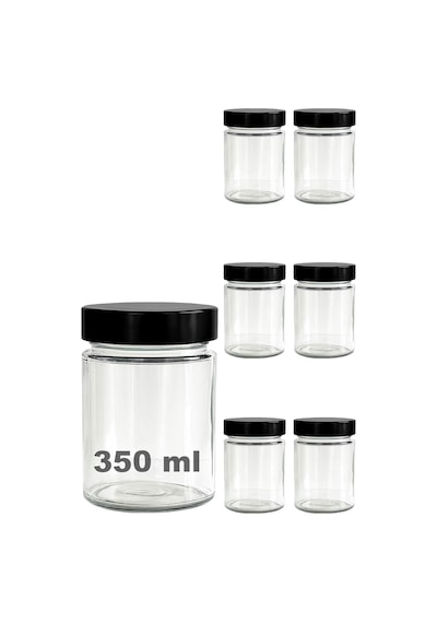Tr 350 Ml Kavanoz Metal Derin Kapaklı 350 Cc Şeffaf Reçel, Marmelat Cam Kavanoz Deep 6 Adet Siyah Kapak Diğer