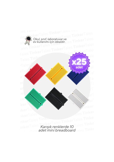 25'li 170 Pin Mini Breadboard Meb Müfredatına Uygun Okul Sınıf Ve Ev Için Uygun Arduino Uyumlu