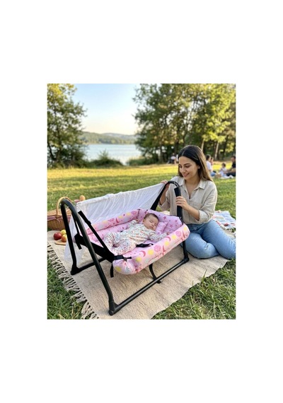 Tüllü Sallanır Sabitlenir Kademe Ayarlı Emniyet Kemerli Yastıklı Anne Yanı Hamak Beşik Pembee Pembee