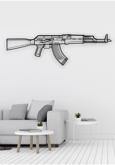 Ak-47 Desenli Siyah Metal Duvar Süsü