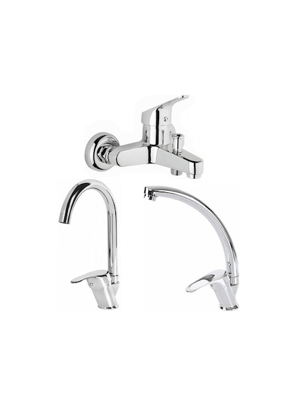 Kustar Delta Kuğu Lavabo Banyo Mutfak Batarya Takımı 3'lü Krom