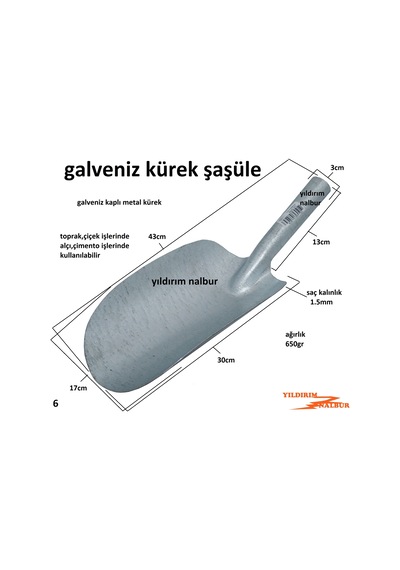 Şaşüle Toprak Küreği Galveniz Şaşula Duble Büyük Boy Çiçek Alçı K